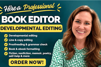 be developmental book editor for memoir fiction, poetry, self help ebook format