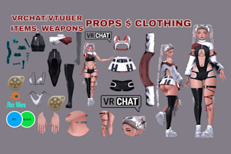 model, rig 3d vtuber, vrchat avatar, sfm assets, outfits, props and accessories