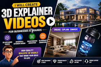 create 3d explainer videos, interior exterior renders and walkthrough animation