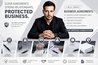 draft business agreements, non disclosure, service and contractor contracts