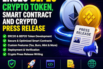 develop erc20 bep20 crypto token, smart contract and crypto press release