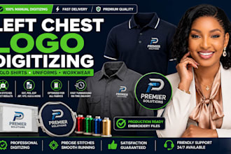 digitize left chest logo embroidery for polo shirts, uniforms and workwear