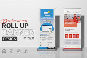 design corporate rollup banner, retractable banner, signage, billboard, backdrop