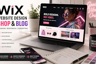 design wix shop or store and blog in bold neon pastel retro themes and ecommerce