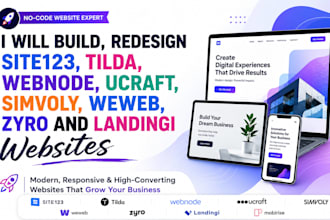 build, redesign site123, tilda, webnode, ucraft, simvoly, weweb, zyro landingi