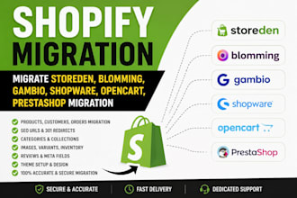 migrate storeden, blomming, gambio, shopware, opencart, prestashop to shopify