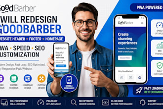 redesign goodbarber website header footer homepage pwa speed SEO customization