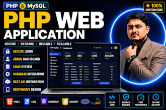develop a secure PHP mysql web application with login, admin panel and crud