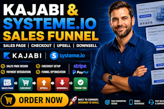 kajabi systeme io sales page checkout page upsell downsell payment integration