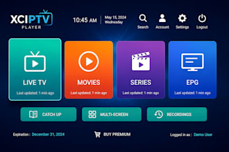 customize xciptv player with epg, vod, live TV