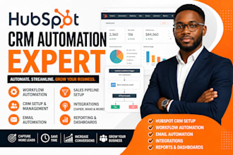 setup hubspot CRM automation, workflows, pipeline and integrations