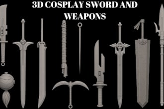 create 3d sword model, cosplay weapon fantasy blade and game ready 3d weapon stl