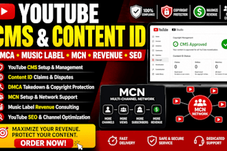 do youtube cms, dmca content id claim, music label mcn revenue consulting seo