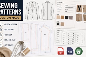 create professional sewing pattern tech pack and pattern grading PDF dxf