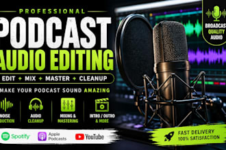 professionally audio edit mix podcast clips master production mastering cleanup