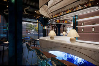 redesign restaurant interior rendering,lounge,bar design,burger shop,cafe,plan
