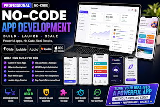 build no code app glide bubble io, adalo lovable ai, ios app reskin ap