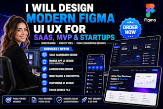 design modern figma UI UX for saas, mvp startup, website, figma prototype mockup