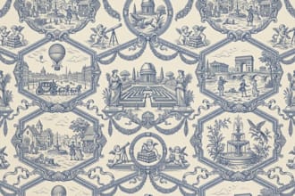 design vintage toile de jouy repeat pattern textile print for home decor
