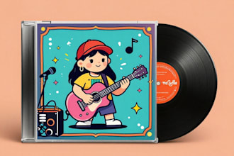 design your music album or single cover in cartoon art style