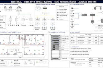 electrical fiber optic infrastructure cctv network design autocad drafting