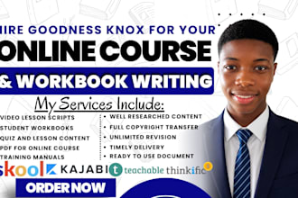create online course scripts, workbook, training materials, and course outline