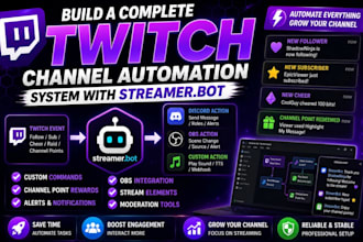 build complete twitch channel automation system with streamer bot