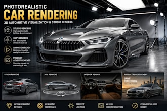 create photorealistic car rendering, 3d automotive visualization, studio renders