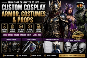 design custom eva foam cosplay armor, helmets, props and 3d printable masks