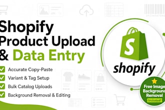 do shopify product data entry and product image background removal