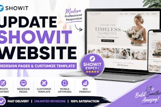 update showit website, redesign pages and customize showit template
