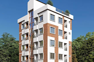 render proposed building elevation plan,multi floor maisonettes model,cgi visual