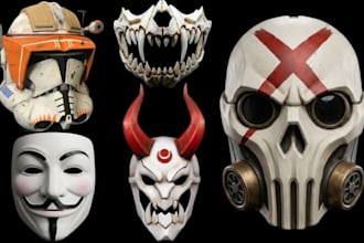 design custom 3d mask, 3d helmet, cosplay armor and stl model for 3d printing
