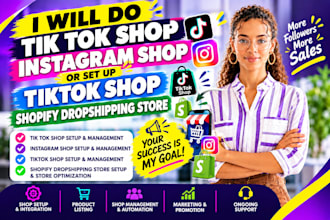 setup or fix tik tok shop, instagram shop, facebook shop, tiktok shop marketing