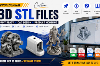 create custom 3d stl file, cad model and print ready design for 3d printing