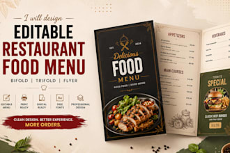 design editable canva restaurant food menu bifold trifold restaurant flyer