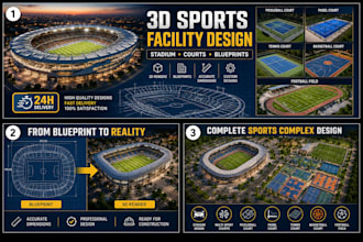 design a 3d stadium and stadium blueprint for sports facilities