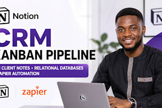 notion crm kanban pipeline ai client note relational databases zapier automation