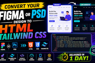 convert your figma or PSD design to HTML tailwind CSS