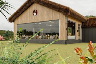 renovate coffee shop exterior, wooden shopfront render