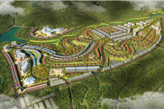 design urban township masterplan 3d aerial site plan largescale community render
