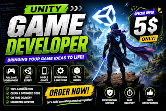 develop 2d and 3d games in unity for android, PC, and webgl
