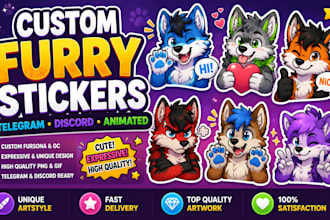 create custom furry stickers for telegram , discord and animated emotes