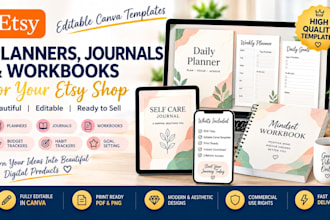 design etsy digital planner canva journal and workbook template