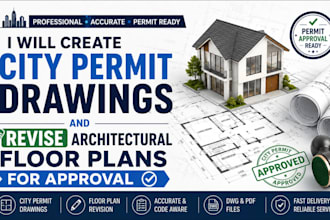 create city permit drawings and revise architectural floor plans for approval