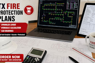 design tx fire protection plans sprinkler layout  hydraulic calc and cad drawing