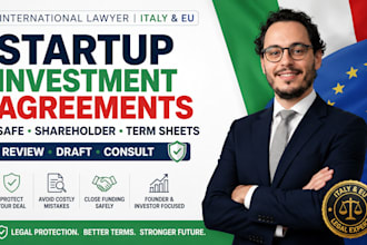 draft your italy law, portugal law, safe agreement, or startup contract