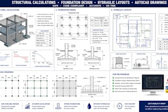 structural calculations foundation design hydraulic layouts autocad drawings