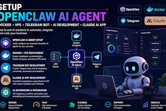 setup openclaw ai agent, docker vps telegram bot ai development claude ai app