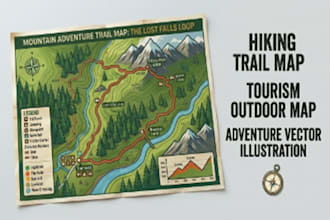 design hiking map, trail map, tourism outdoor map, adventure vector illustration